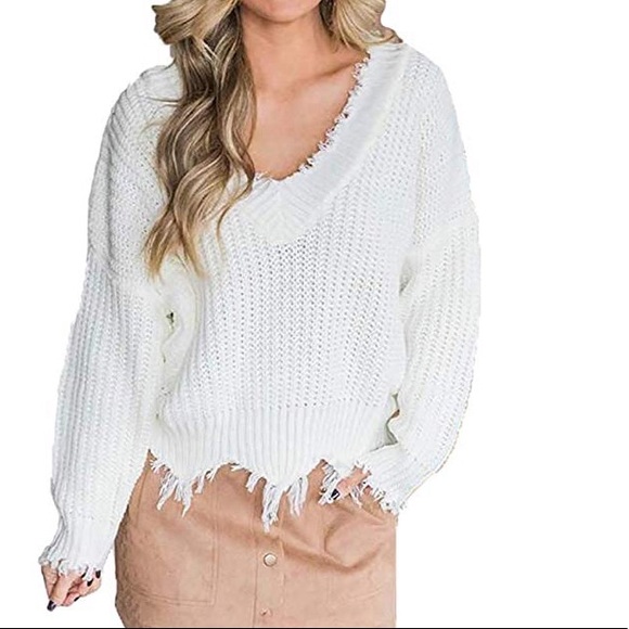Womens Waffle Knit Tops V-Neck Casual Sweater - Picture 2 of 6